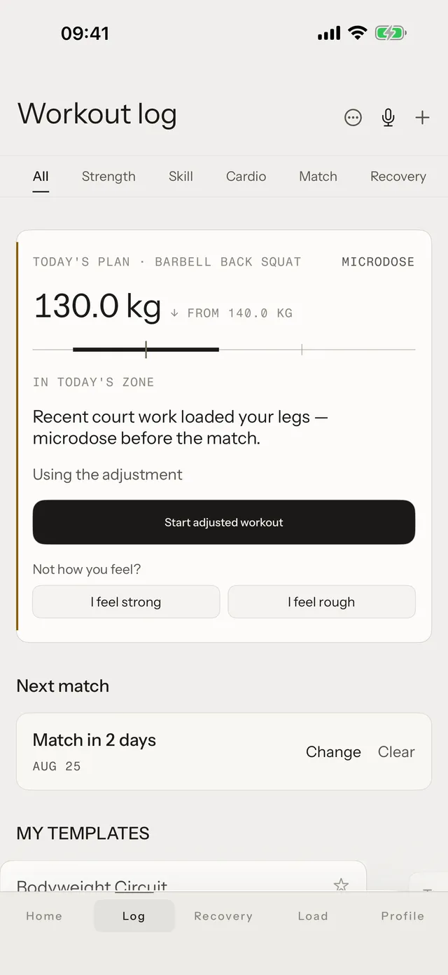 Tuwa workout log: session history